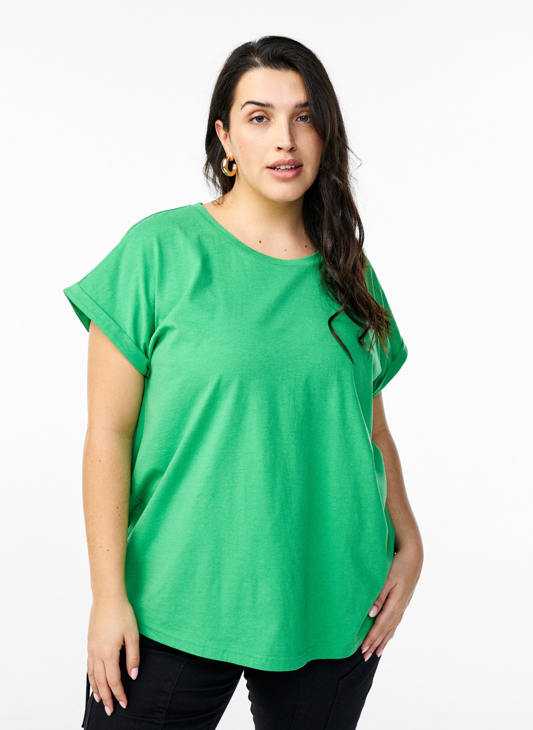 Zizzifashion Short sleeve cotton blend T-shirt, Green, Model image number 0