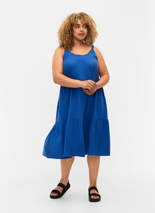 Plain cotton strap dress, Victoria blue, Model image number 2