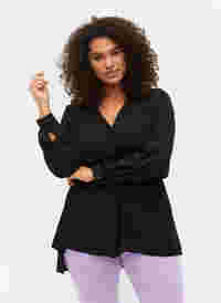 Long-sleeved shirt with v-neck, Black, Model