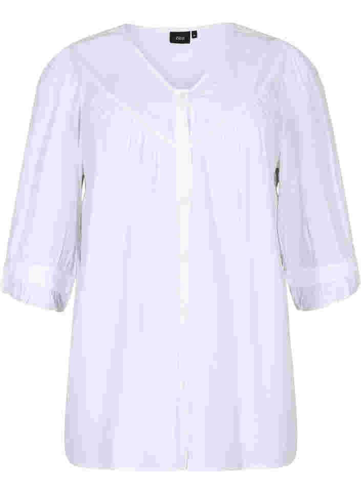 Viscose blouse with 3/4 sleeves and ruffle details, Bright White, Packshot image number 0