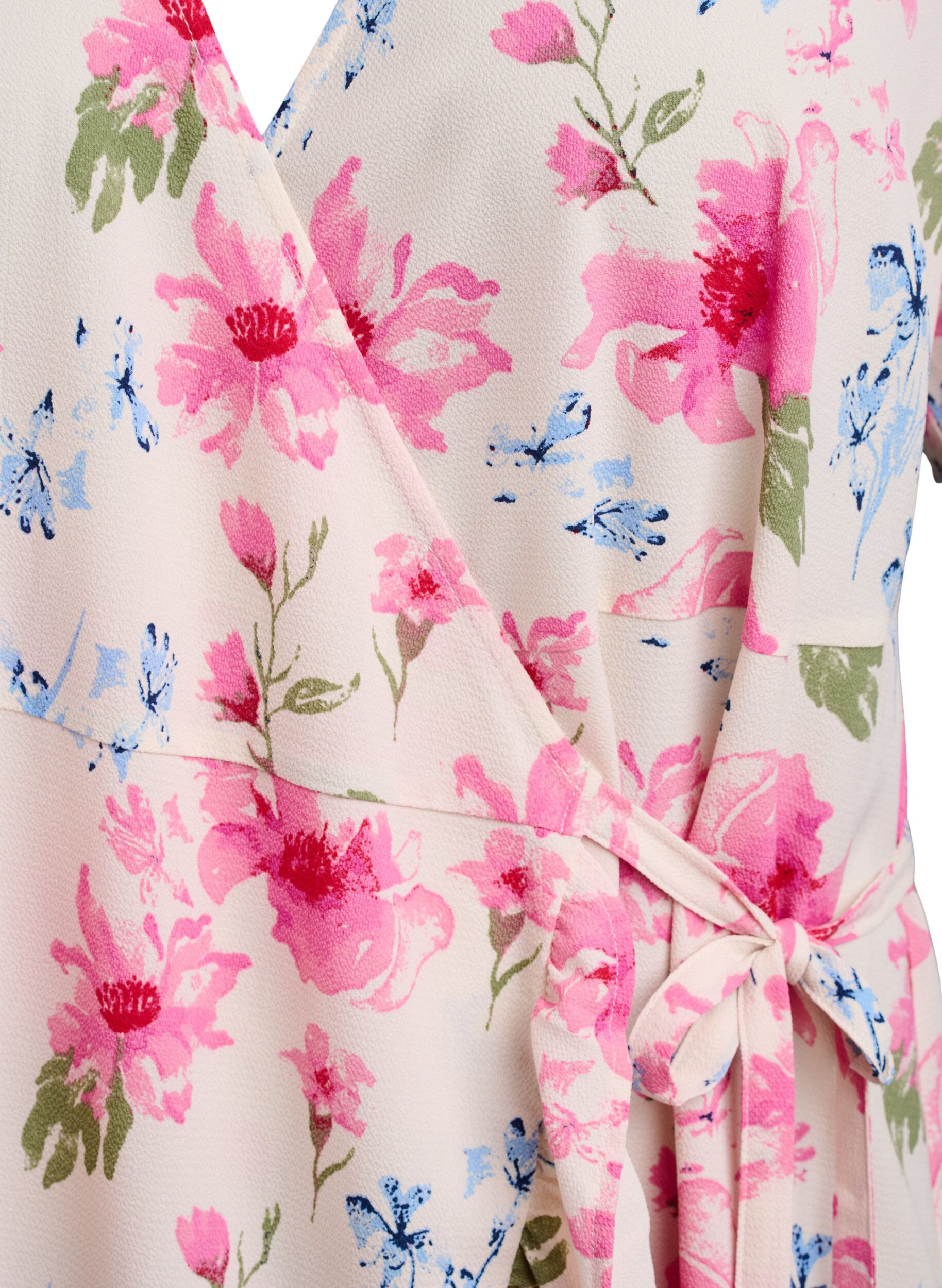 Zizzifashion Floral wrap dress with short sleeves, White, Packshot image number 2