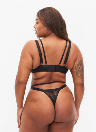 Thong with string details and lace, Black, Model image number 1