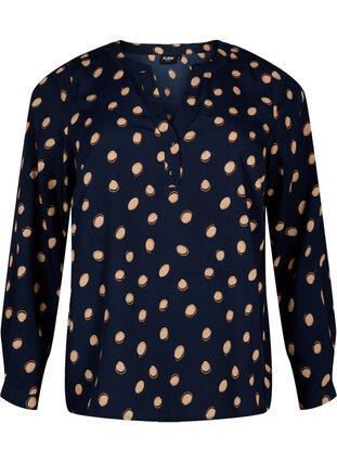 FLASH - Long sleeve blouse with print, Blue Double Dot, Packshot image number 0