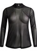 Fitted mesh blouse with long sleeves, Black, Packshot image number 0