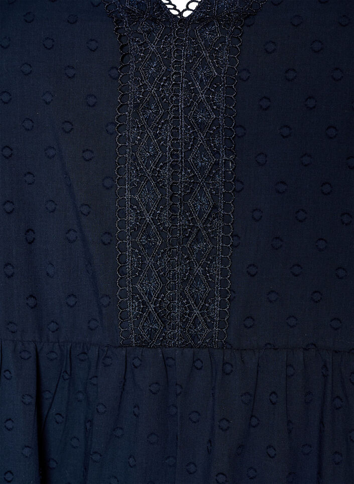 Textured cotton midi dress with crochet details, Blue, Packshot image number 2