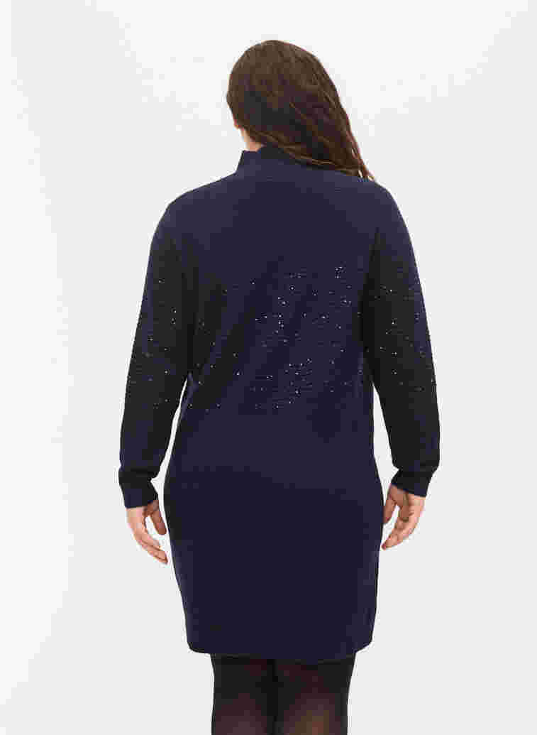 Knitted dress with high neck and sequins, Navy Blazer, Model image number 1