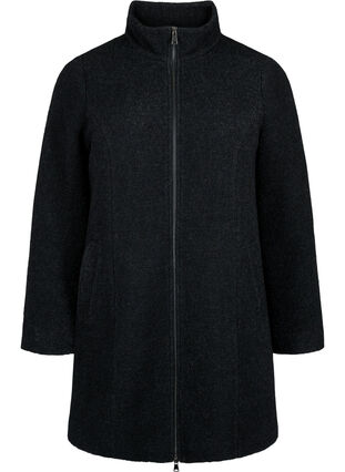 Melange bouclé coat with zipper, Black Mel., Packshot image number 0