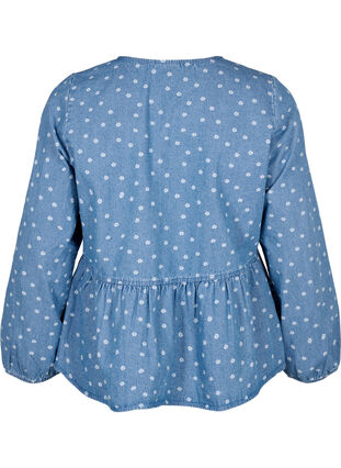 Denim peplum blouse with tie fastening, Light Blue w.Flowers, Packshot image number 1