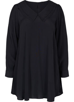 Viscose tunic with v-neckline and collar, Black, Packshot image number 0