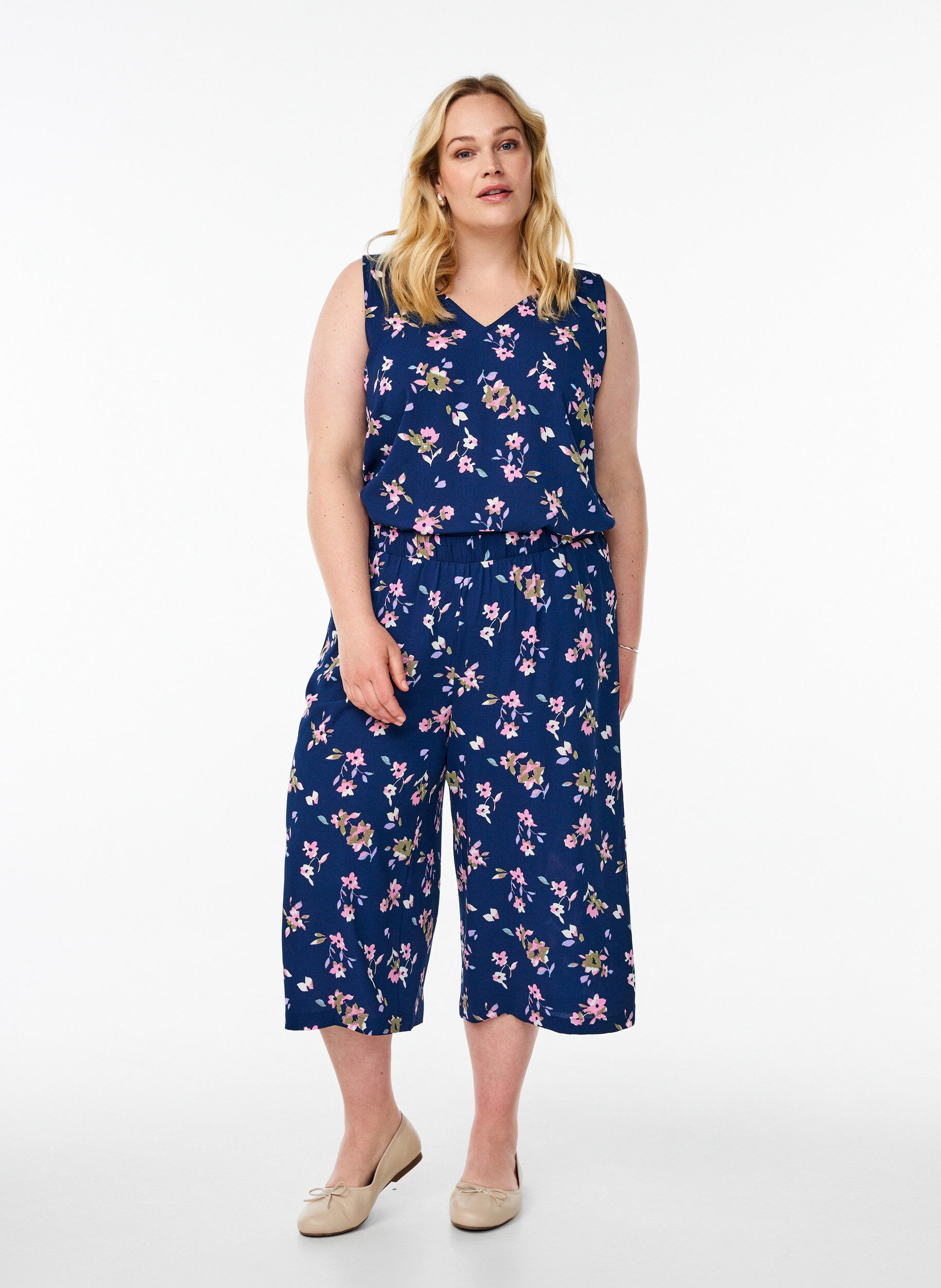 ZizzifashionCulotte trousers with print, Blue, Model image number 0