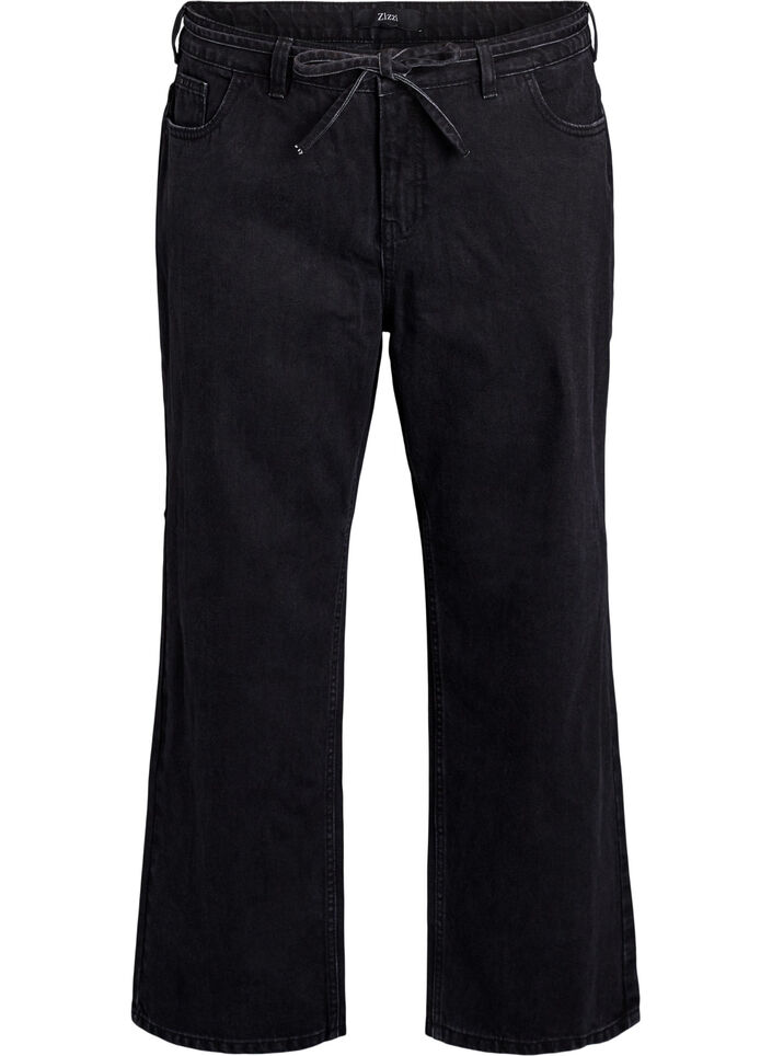 Straight fit jeans with a tie belt, Black, Packshot