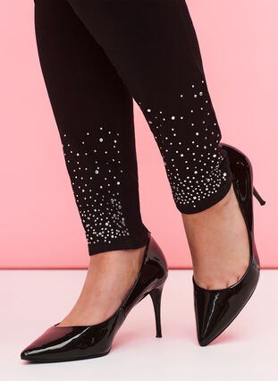High-waisted Amy jeans with rhinestones, Black, Model image number 3