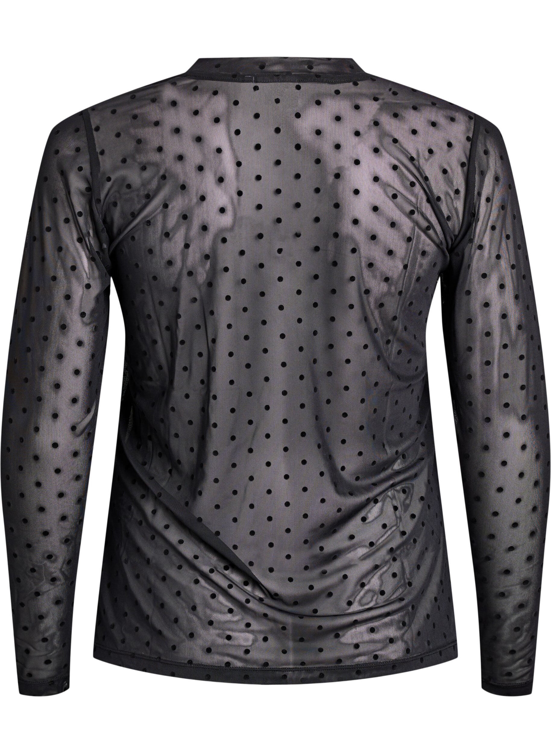 Zizzifashion Mesh blouse with dots, Black, Packshot image number 1