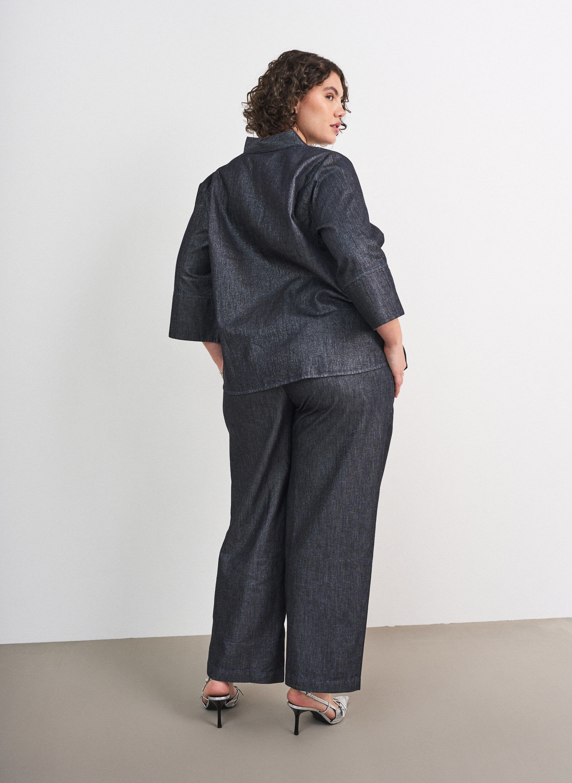 ZizzifashionStraight leg jeans with glitter thread, Grey, Model image number 1