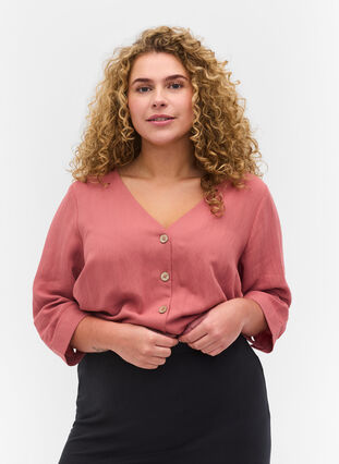 Viscose blouse with buttons and v-neck, Withered Rose, Model image number 0