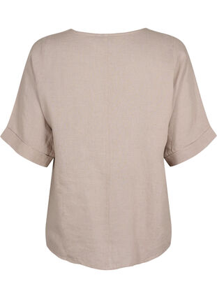Short-sleeved blouse in 100% linen, Sand, Packshot image number 1
