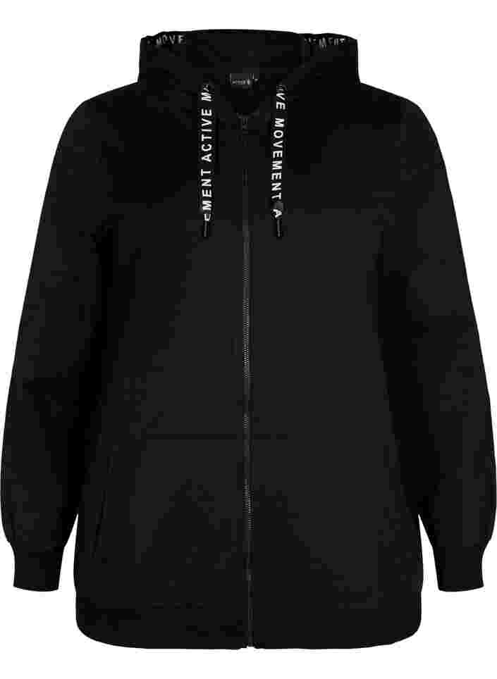 Workout sweat with zip and hood, Black, Packshot image number 0