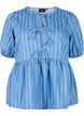 Short-sleeved denim blouse with stripe pattern, Blue, Packshot image number 0