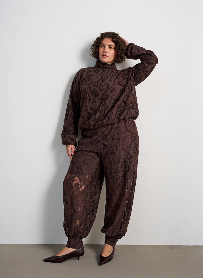 Bomber jacket with floral jacquard, Brown, Model image number 1