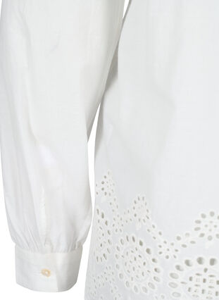 Long-sleeved cotton blouse with embroidery anglaise, Bright White, Packshot image number 3