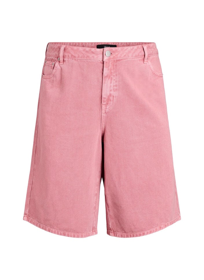 High-waisted coloured denim bermuda shorts, Red, Packshot image number 0