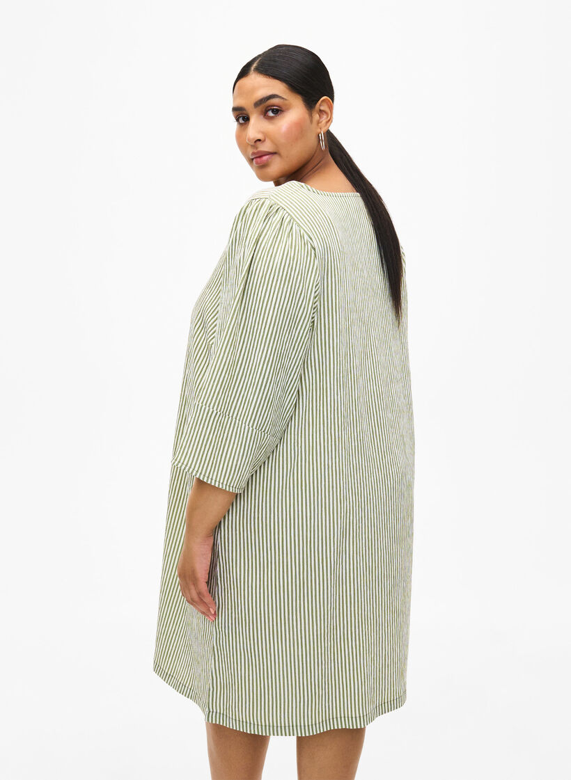 Striped dress with 3/4 sleeves, Green Stripe, Model image number 1