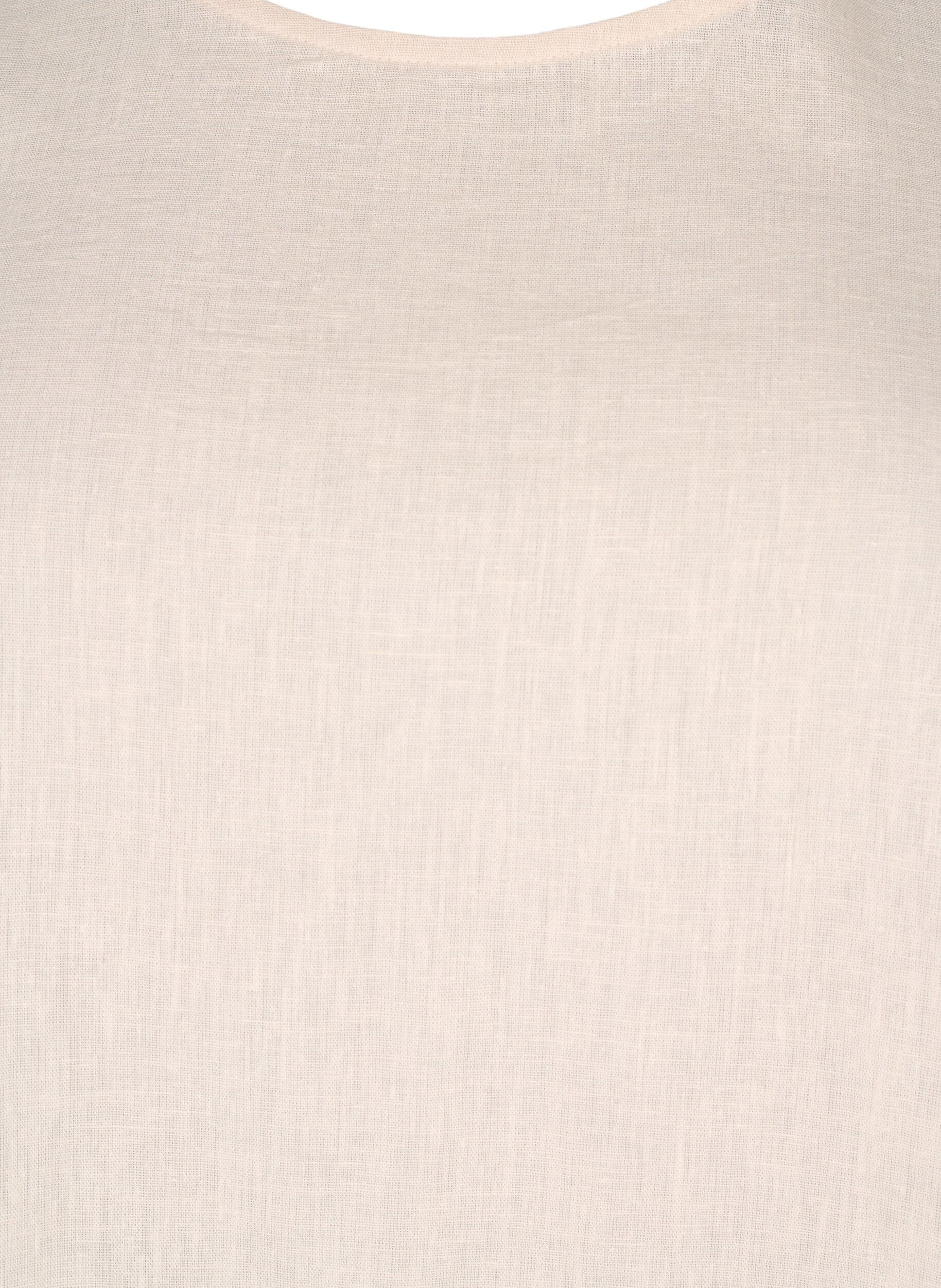 Zizzifashion Short-sleeved blouse in a cotton blend with linen and lace detail, Sandshell, Packshot image number 2