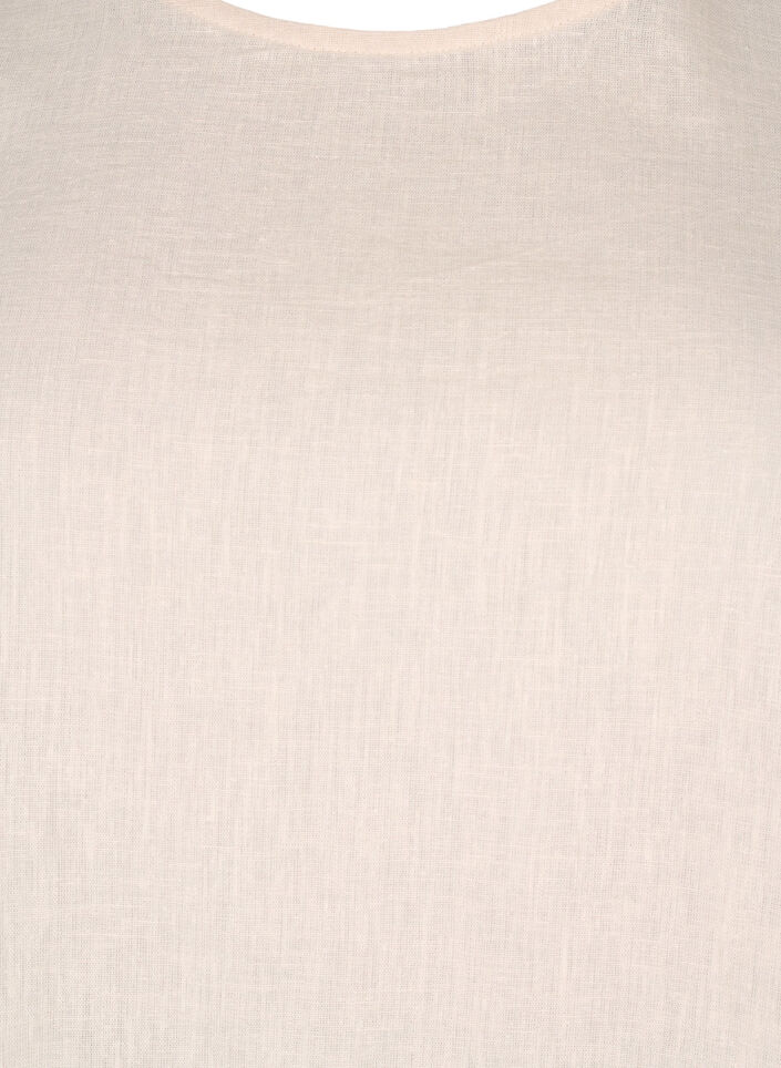 Short-sleeved blouse in a cotton blend with linen and lace detail, Sandshell, Packshot image number 2