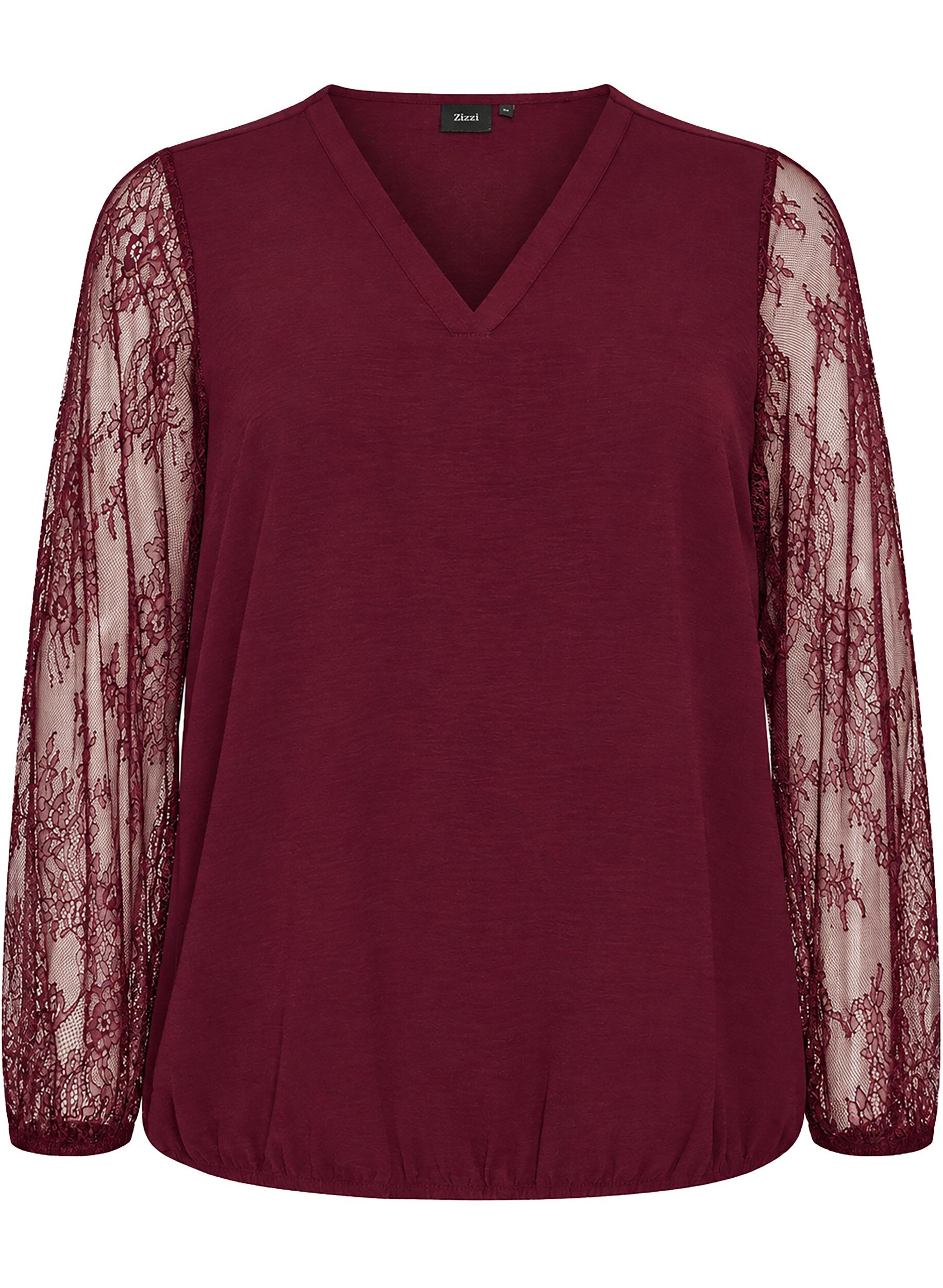 Blouse with lace sleeves and balloon shape