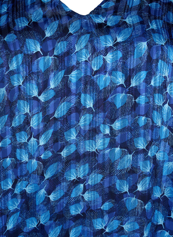 Printed dress with v-neck and 3/4 sleeves, Navy Blazer Leaf AOP, Packshot image number 2