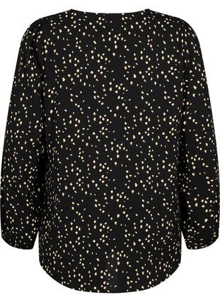 Shirt blouse with v-neck and print, Black Dot AOP, Packshot image number 1