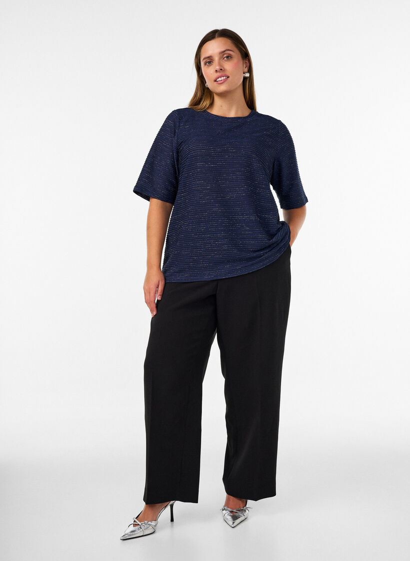 Blouse with texture and glitter, Blue, Model image number 1
