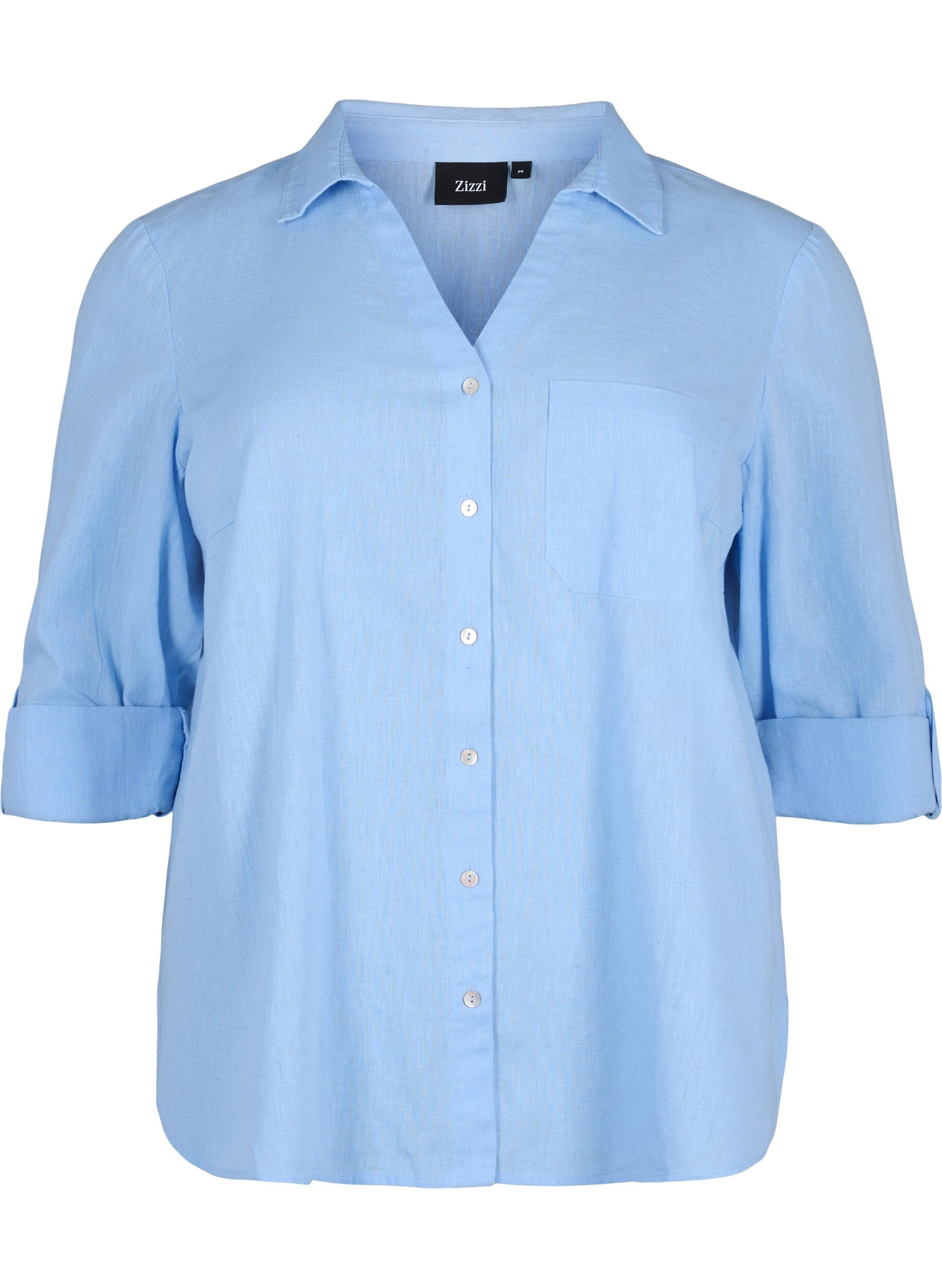 Zizzifashion Shirt blouse with button closure in cotton-linen blend, Serenity, Packshot image number 0