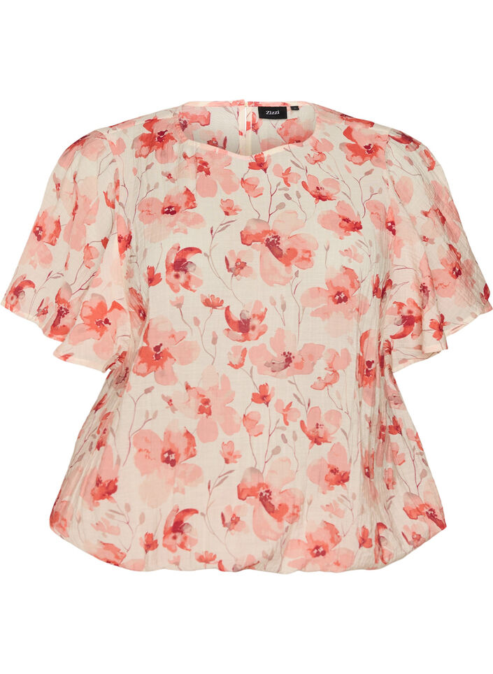Blouse with balloon shape and wing sleeves, Coral, Packshot image number 0