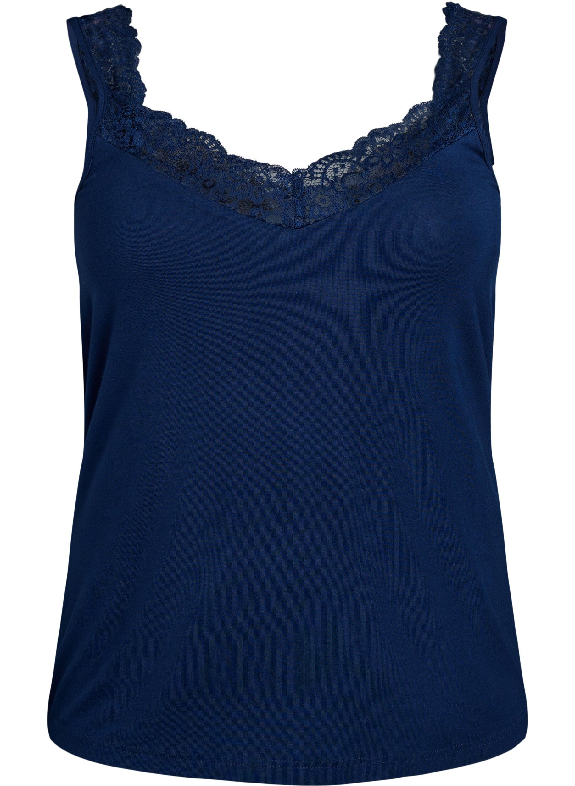 Zizzifashion Viscose top with lace edge, Blue, Packshot image number 0