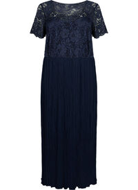 Short-sleeved maxi dress with pleats and lace