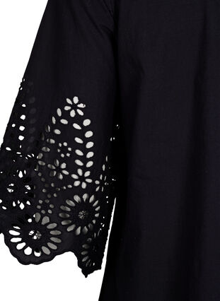 Shirt blouse with broderie anglaise and 3/4 sleeves, Black, Packshot image number 3