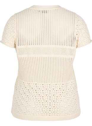 Short-sleeved knit cardigan with buttons, Warm Off-white, Packshot image number 1