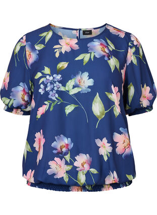 Floral blouse with smocking, Blueprint Flower AOP, Packshot image number 0