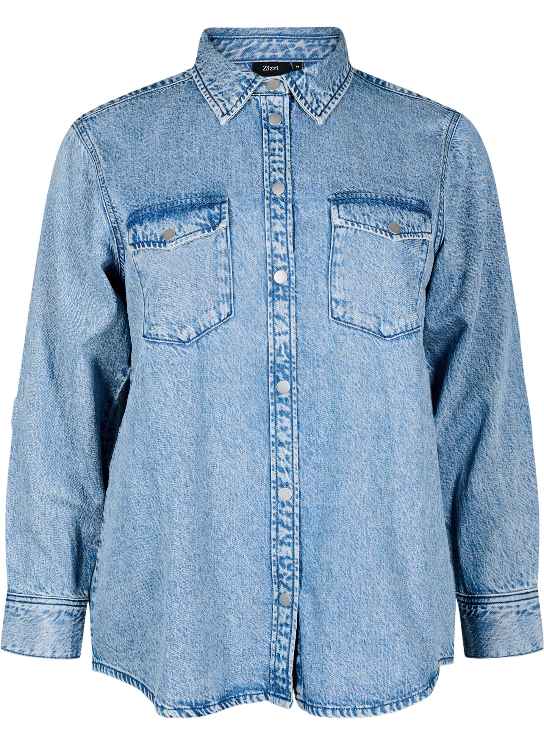 Zizzifashion Denim shirt with chest pockets, Light Blue, Packshot image number 0
