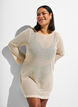 Beach dress with eyelet embroidery and long sleeves, Beige, Model image number 1