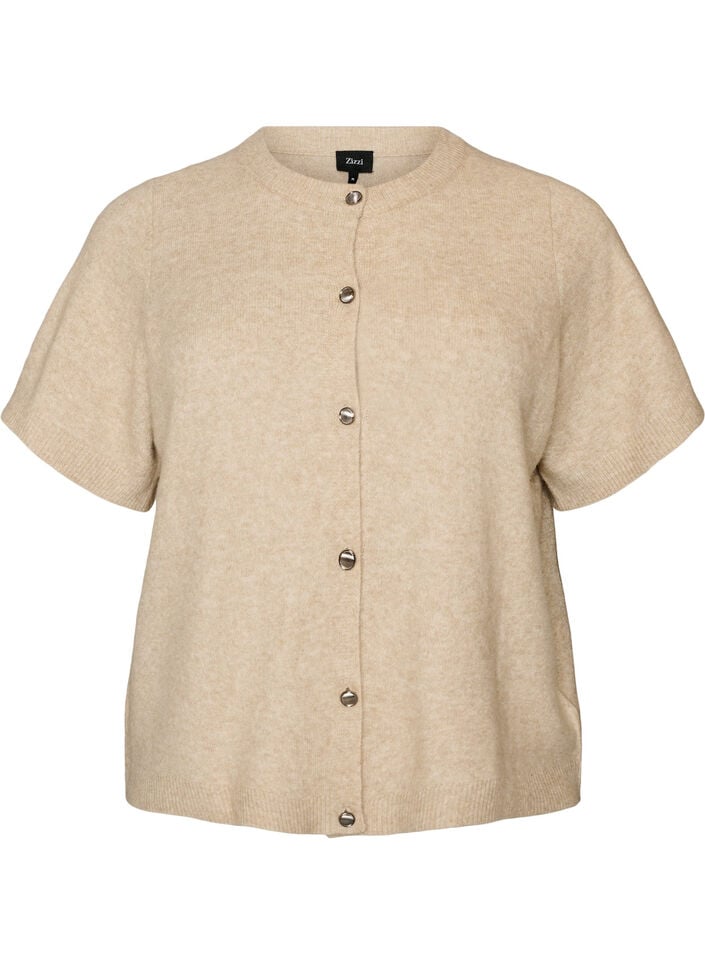 Knit cardigan with short sleeves, Beige, Packshot image number 0
