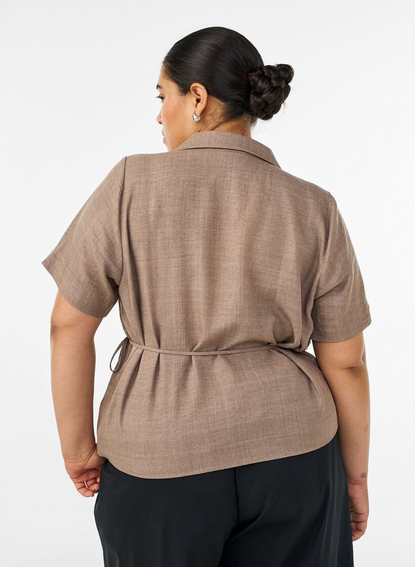 Wrap shirt with tie fastening, Brown, Model image number 2
