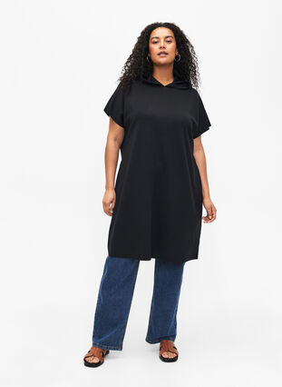 Short sleeve sweat dress in modal mix, Black, Model image number 3