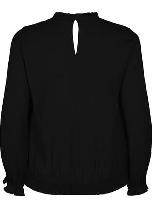 Smock blouse with ruffles and texture, Black, Packshot image number 1