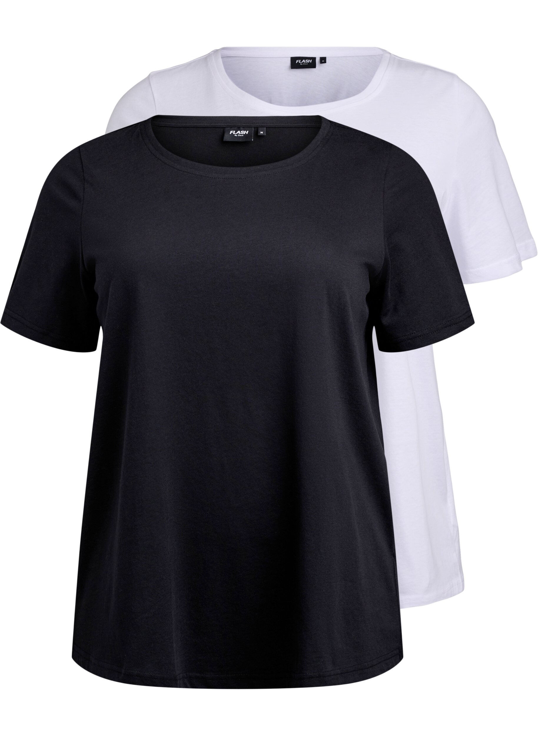 Zizzifashion FLASH - 2-pack t-shirts with crew neck, Black/White, Packshot image number 0