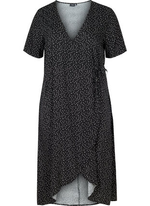 Short-sleeved, dotted wrap dress, Black, Packshot image number 0