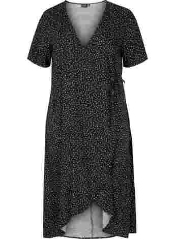 Short-sleeved, dotted wrap dress