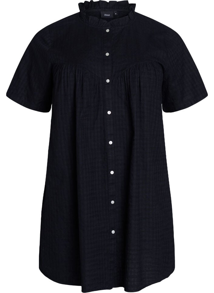 A-shaped tunic with short sleeves and buttons, Black, Packshot image number 0
