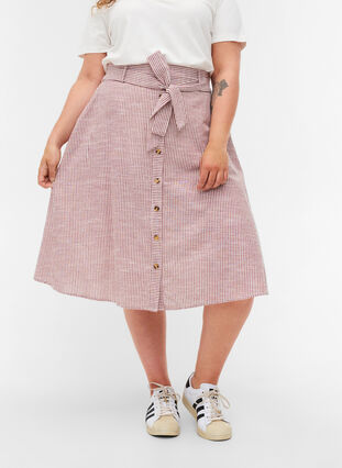 Striped skirt with pockets in cotton, Dry Rose Stripe, Model image number 2